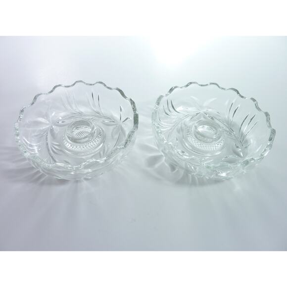 Vintage Pressed Cut Glass Taper Candleholder Nesting Glass Pair Stackable - Picture 1 of 7